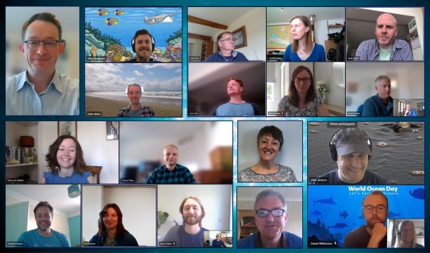 A collage of ABPmer staff wearing blue